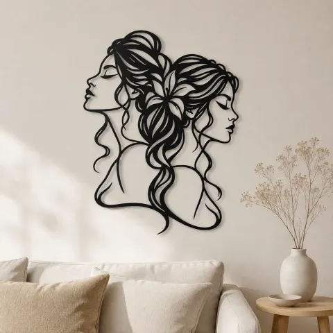 Two Faces One Line Metal Wall Art | Romantic Couple Decor