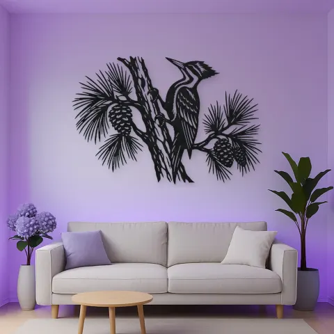 Vue alternative de Woodpecker Pine Metal Wall Art | Wildlife Silhouette Decor