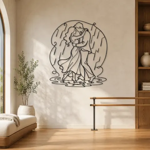Décoration murale en métal "Couple en Danse Sous la Pluie" | Décor Romantique