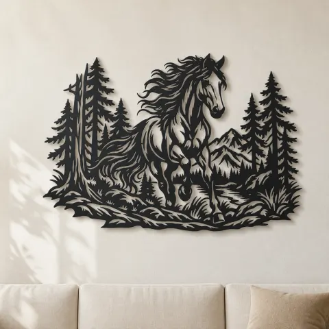 Horse in Forest Metal Wall Art | Equestrian Wall Decor