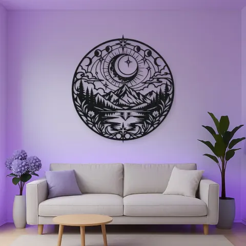 Vista alternativa de Moon over Mountains Metal Wall Art | Celestial Boho Wall Decor