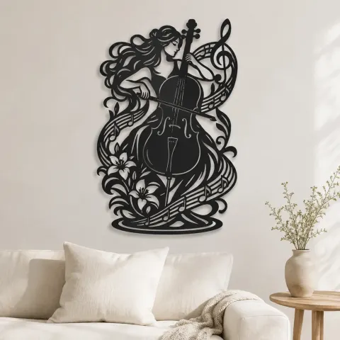 Cello Curve Metal Wall Art | Music Room Wall Decor