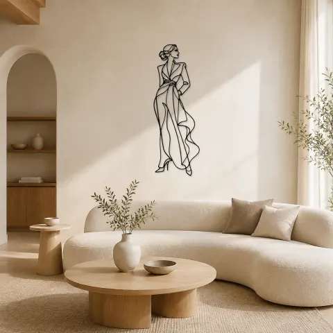 Décoration murale en métal "Muse de robe sculpturale" | Décor mural figure de mode