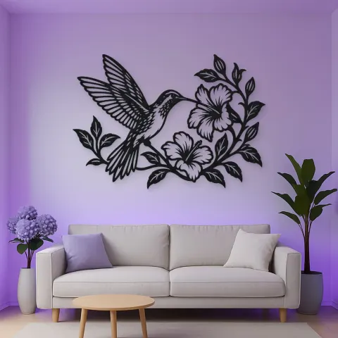 Hummingbird Blossom Metal Wall Art | Wildlife Silhouette Decor alternative Ansicht