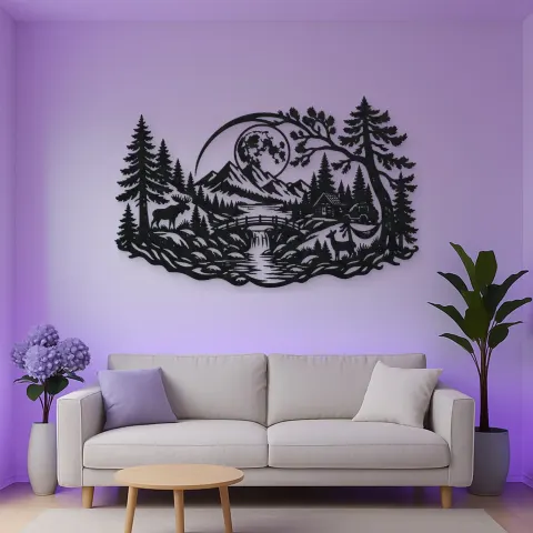 Vista alternativa de Forest Moon Arc Metal Wall Art | Nature Silhouette Decor
