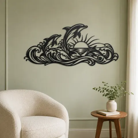 Vue alternative de Dolphin Wave Dance Metal Wall Art | Coastal and Nautical Wall Decor