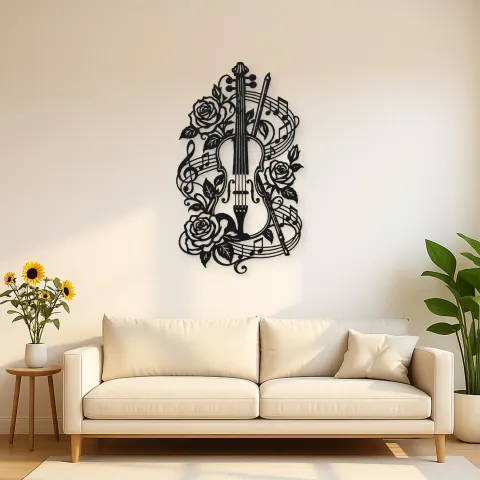 Violin and Roses Metal Wall Art | Music Room Wall Decor