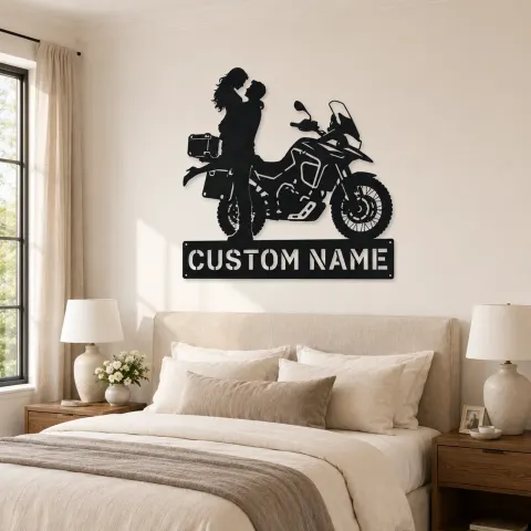 Vue alternative de Décoration murale en métal personnalisée Couple Moto Aventure