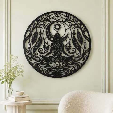 Vue alternative de Feather Moon Flow Metal Wall Art | Celestial Boho Wall Decor