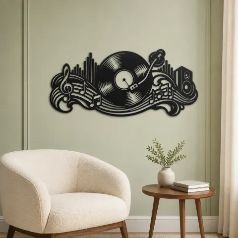 Vue alternative de Vinyl Record Wave Metal Wall Art | Music Room Wall Decor