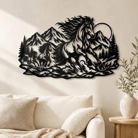 Wild Mustang Mountains Metal Wall Art | Equestrian Wall Decor