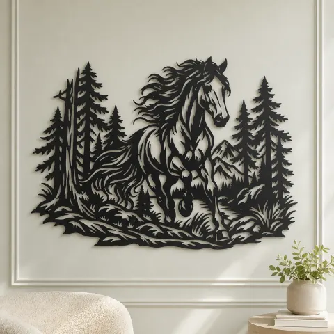 Vue alternative de Horse in Forest Metal Wall Art | Equestrian Wall Decor