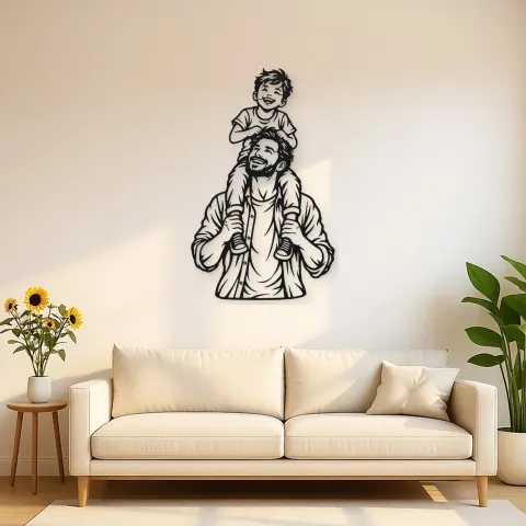Father Son Shoulders Metal Wall Art | Family Silhouette Decor