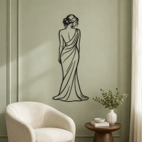 Vue alternative de Draped Shoulder Portrait Metal Wall Art | Minimalist Woman Line Art