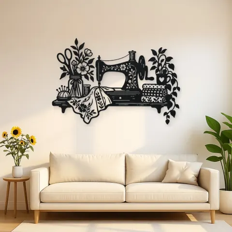 Sewing Machine Floral Metal Wall Art | Botanical Metal Wall Decor