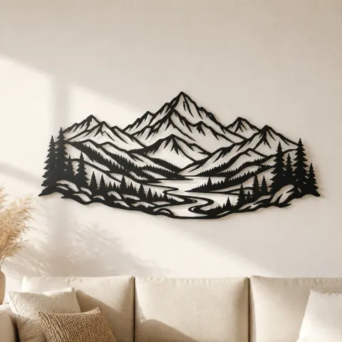 Layered Mountain Valley Metal Wall Art | Nature Silhouette Decor