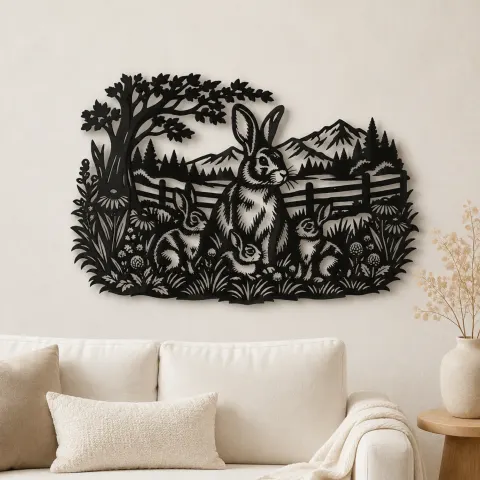 Rabbit Meadow Metal Wall Art | Wildlife Silhouette Decor