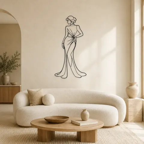 Décoration murale en métal "Pose en robe satin" | Décor mural figure de mode