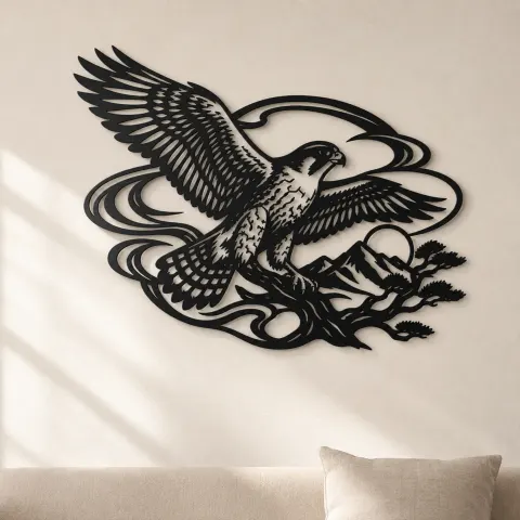 Falcon Wind Curve Metal Wall Art | Wildlife Silhouette Decor
