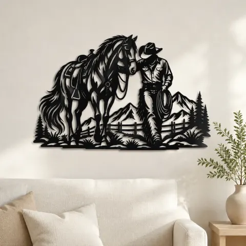 Cowboy and Horse Metal Wall Art | Equestrian Wall Decor