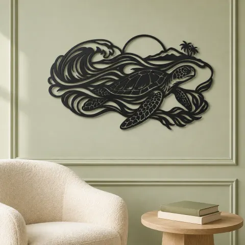 Vue alternative de Sea Turtle Current Metal Wall Art | Coastal and Nautical Wall Decor