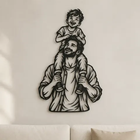 Father Son Shoulders Metal Wall Art | Family Silhouette Decor