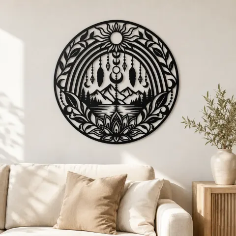 Boho Rainbow Arch Metal Wall Art | Modern Abstract Metal Decor