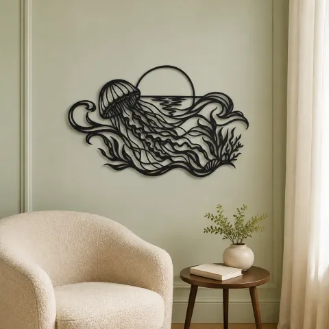 Vue alternative de Jellyfish Drift Metal Wall Art | Coastal and Nautical Wall Decor
