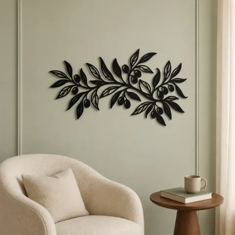 Vue alternative de Olive Branch Flow Metal Wall Art | Botanical Metal Wall Decor
