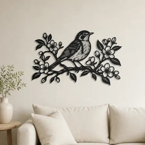 Robin Spring Branch Metal Wall Art | Wildlife Silhouette Decor