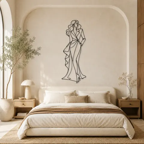 Vue alternative de Pose de Robe Asymétrique Décoration Murale en Métal | Décor de Figure de Mode