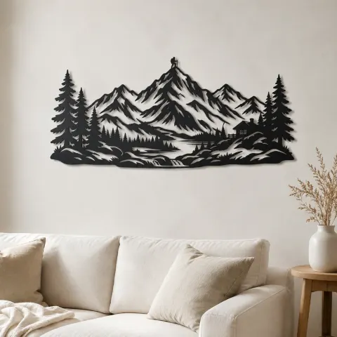 Pine Framed Summit Metal Wall Art | Nature Silhouette Decor