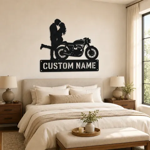 Vue alternative de Décoration murale en métal personnalisée Couple Café Racer