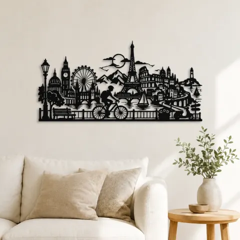 Bicycle City Ride Metal Wall Art | Travel and City Wall Decor