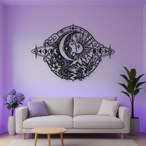 Vue alternative de Celestial Crescent Face Metal Wall Art | Minimalist Woman Line Art