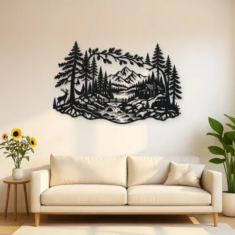 Whispering Pine Forest Metal Wall Art | Nature Silhouette Decor