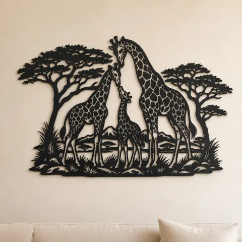 Giraffe Family Metal Wall Art | Wildlife Silhouette Decor