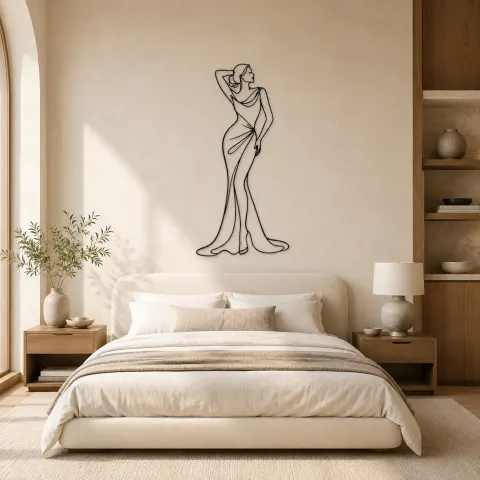 Vue alternative de Décoration murale en métal pose de robe drapée bras levés | Décor mural figure de mode