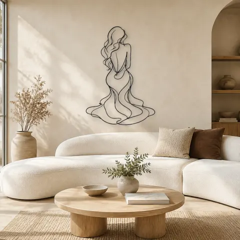 Décoration murale en métal Long Hair Back Pose | Décor mural figure féminine