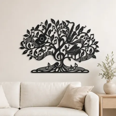 Music Note Tree Metal Wall Art | Music Room Wall Decor