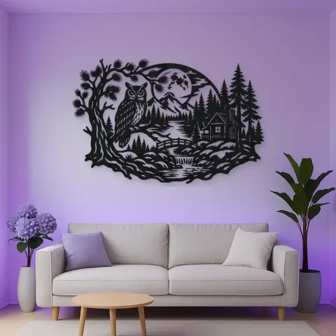 Owl Woodland Night Metal Wall Art | Wildlife Silhouette Decor alternative Ansicht