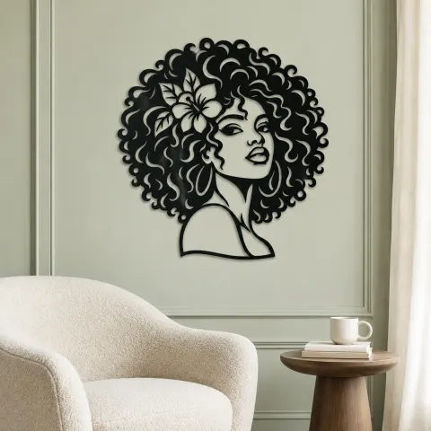 Vue alternative de Afro Silhouette Face Metal Wall Art | Minimalist Woman Line Art