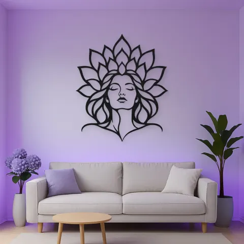 Lotus Face Muse Metal Wall Art | Minimalist Woman Line Art alternative Ansicht