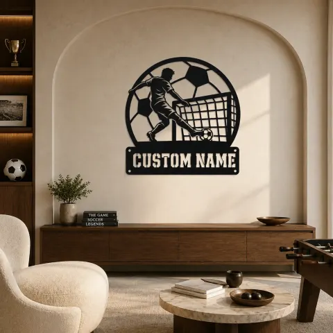 Vue alternative de Décoration murale en métal personnalisée de joueur de football avec scène de but