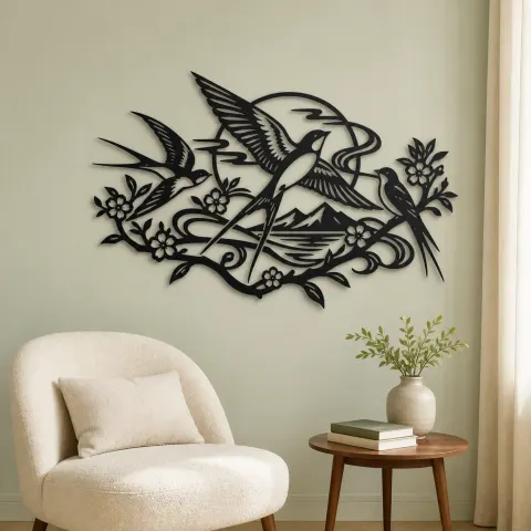 Vue alternative de Swallow Flight Flow Metal Wall Art | Wildlife Silhouette Decor