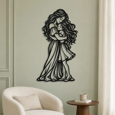 Vue alternative de Mother Daughter Hug Metal Wall Art | Family Silhouette Decor