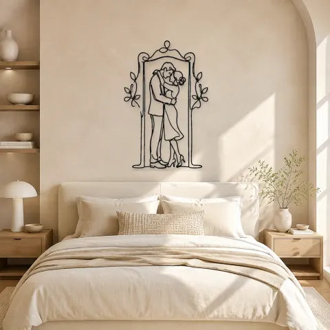 Vue alternative de Décoration murale en métal "Couple en Étreinte à la Porte" | Décor romantique
