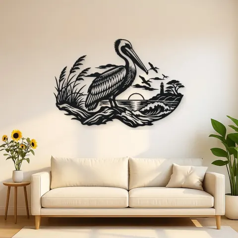 Pelican Coastline Metal Wall Art | Coastal and Nautical Wall Decor