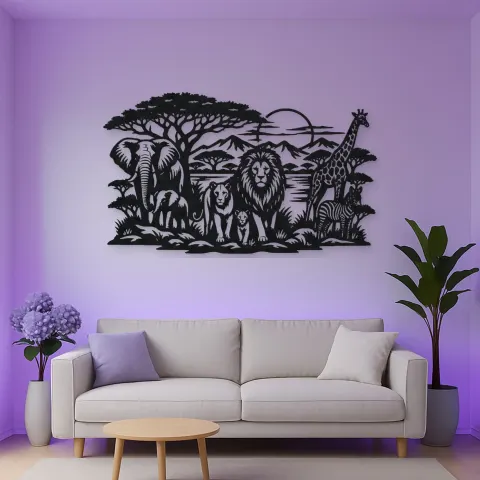 Vue alternative de Safari Animal Horizon Metal Wall Art | Wildlife Silhouette Decor