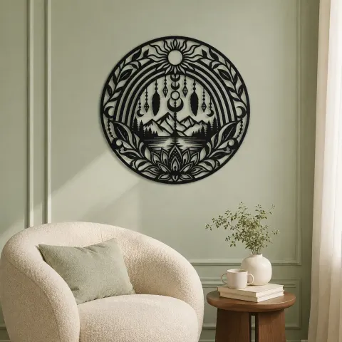 Vue alternative de Boho Rainbow Arch Metal Wall Art | Modern Abstract Metal Decor